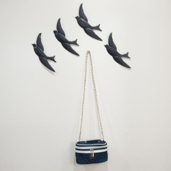 Vintage Raquel Wolf New York Quilted Denim Zip Around Train Case Crossbody Purse - Picture 1 of 9